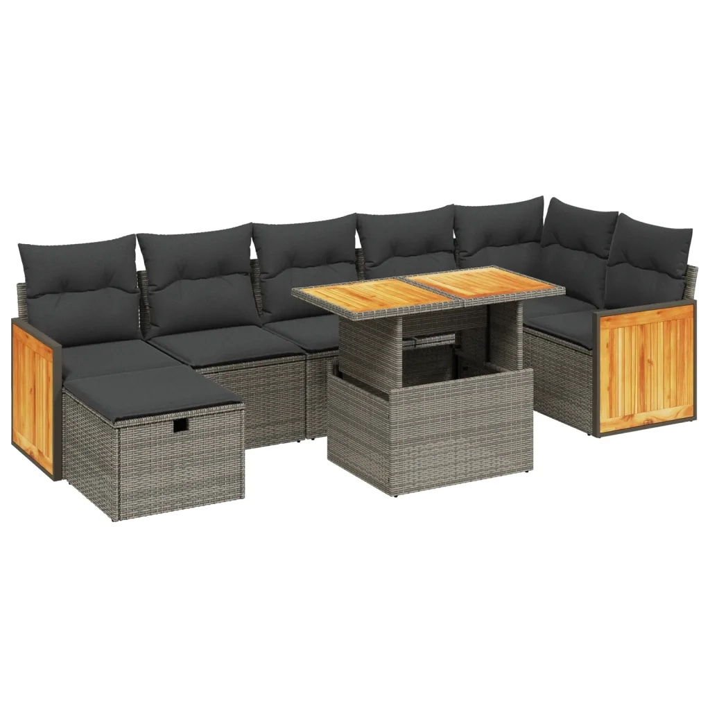 Set Divano da Giardino 8 pz con Cuscini Grigio in Polyrattan 3276259