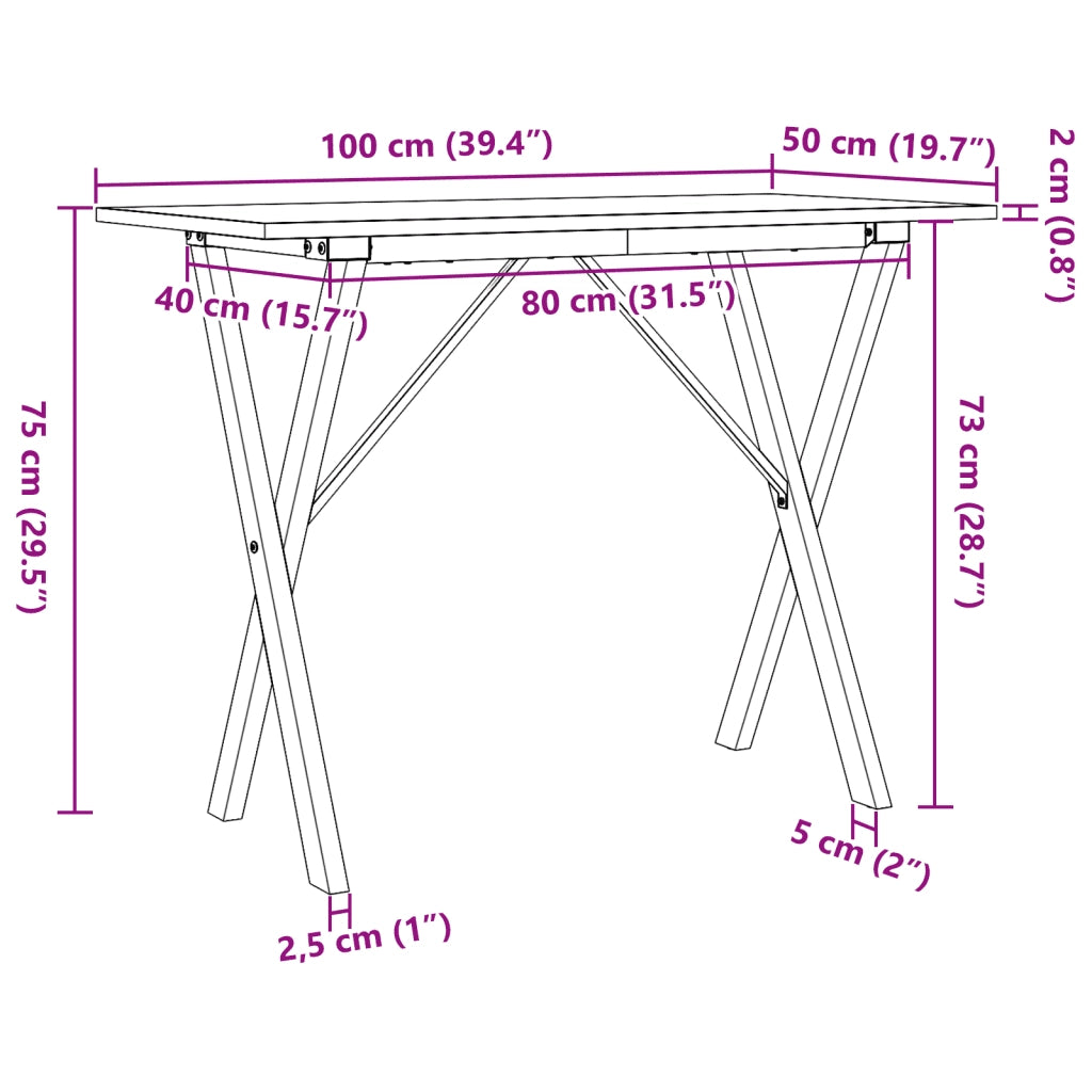 Tavolo da Pranzo Telaio a X 100x50x75 cm Legno Pino e Acciaio
