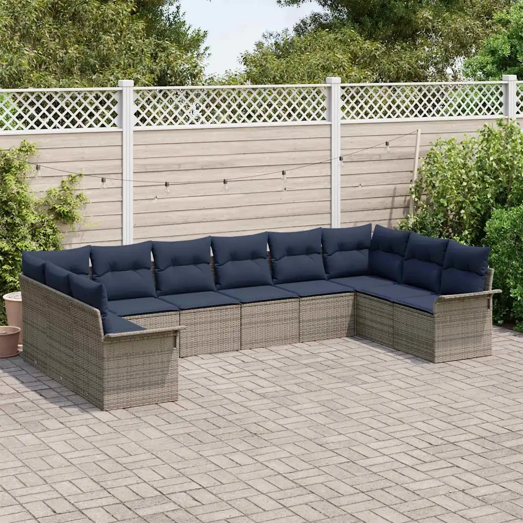 Set Divano da Giardino 10 pcs Grigio chiaro polyrattan