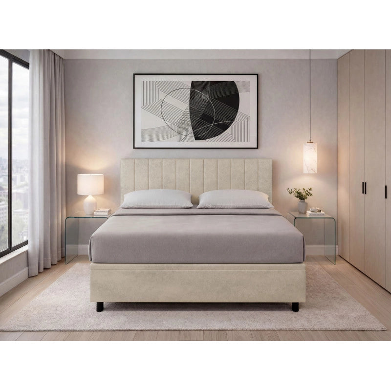 Letto imbottito Letto Matrimoniale alla Francese 140x200 cm Vertical - Contenitore,Microfibra,Sabbia