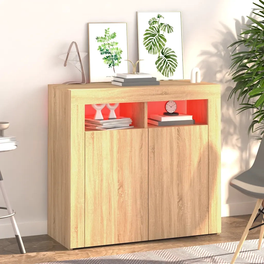 Credenza | Madia | Buffet da pranzo | Armadio da pranzo con Luci LED Rovere Sonoma 80x35x75 cm