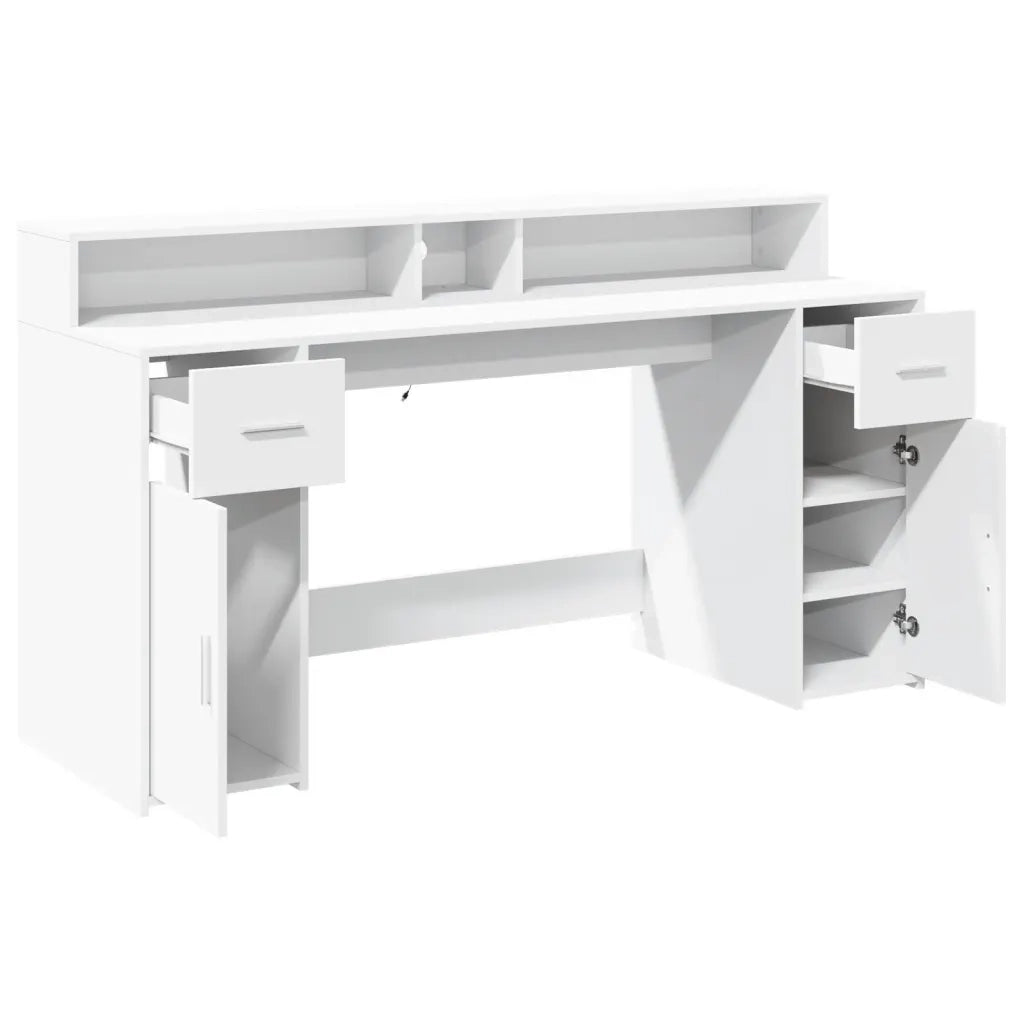 Scrivania con Luci LED Bianca 160x55x91 cm in Legno Multistrato