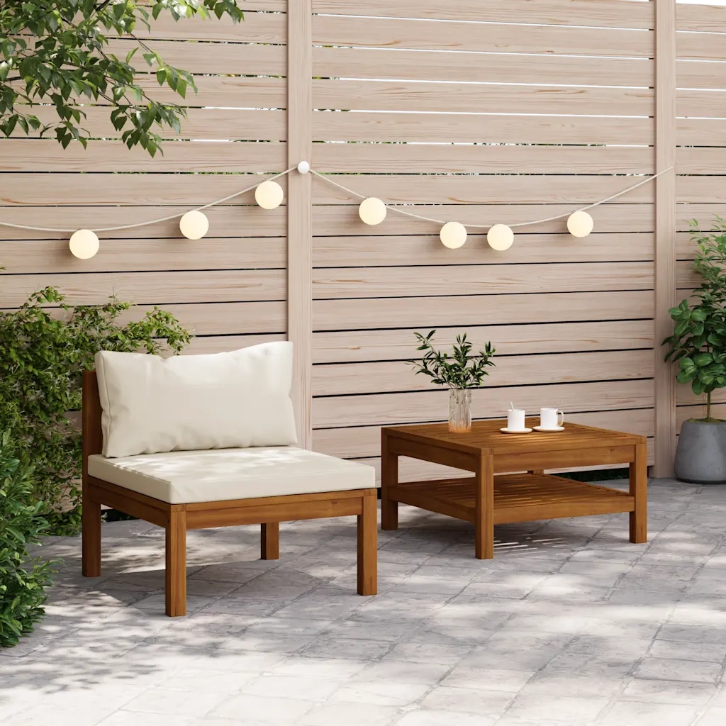 Set Divani da Giardino 2pz Cuscini Bianco Crema Massello Acacia 316285