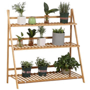 FIORIERA DA ESTERNO A 3 LIVELLI IN BAMBÙ CON DESIGN RIALZATO E PIEGHEVOLE, 98X37X96.5 CM, COLOR LEGNO