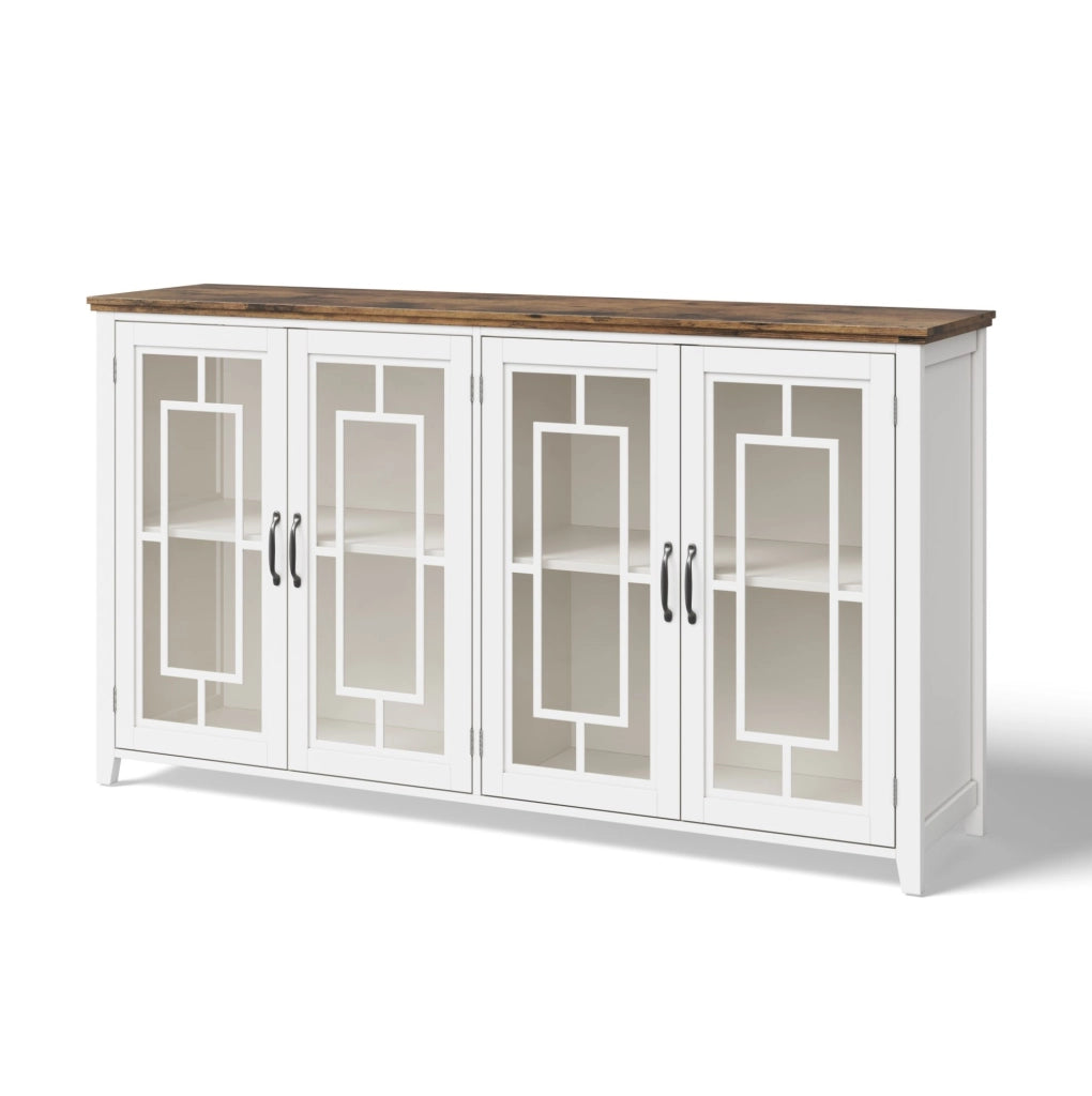 Credenza 160x40x86 cm con ampio spazio contenitivo e ante in vetro; MDF; bianco