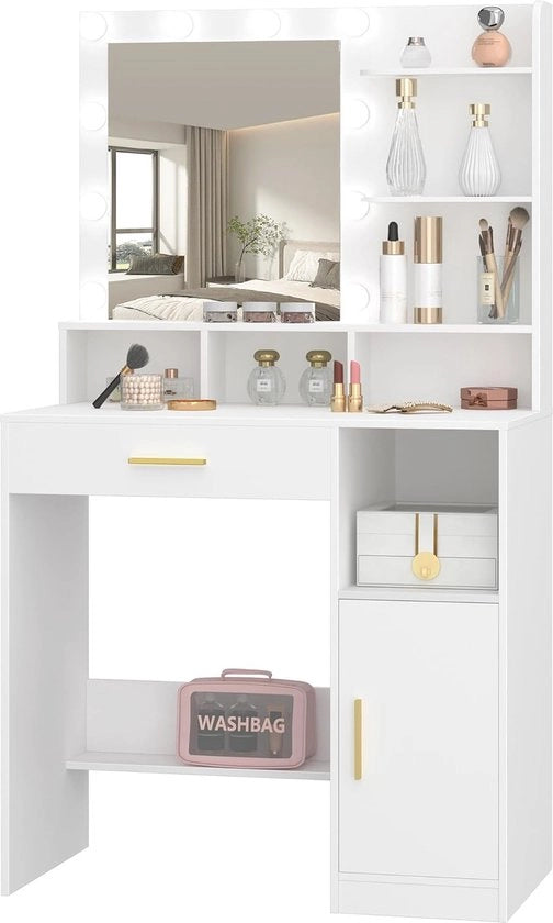 Tavolo da trucco con specchio e illuminazione a LED - Tavolo da trucco con spazio di stoccaggio e intensità di luce regolabile