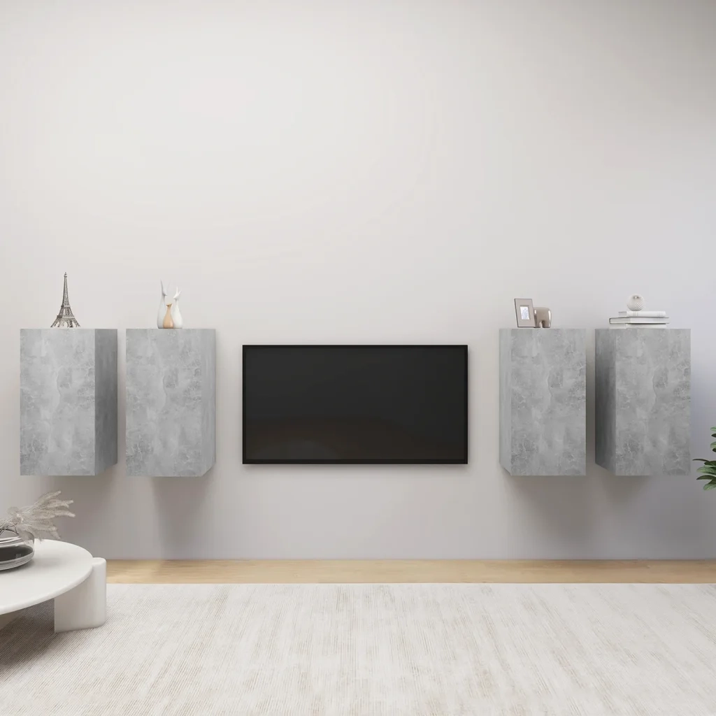 Mobili Porta TV 4 pz Grigio Cemento 30,5x30x60 cm Multistrato 3079160