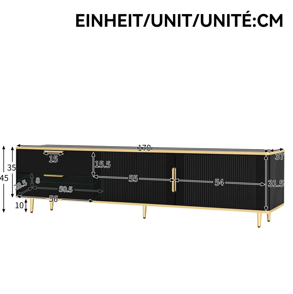 Mobile porta TV con 2 cassetti e ante; MDF e truciolare; 170 cm; nero e oro