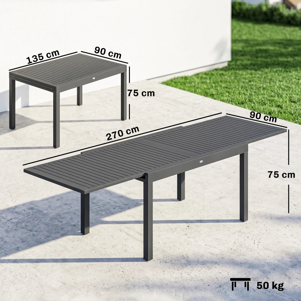 Tavolo da pranzo allungabile 6-10 persone ¨C Xylo ¨C Alluminio grigio 135-270cm per giardino
