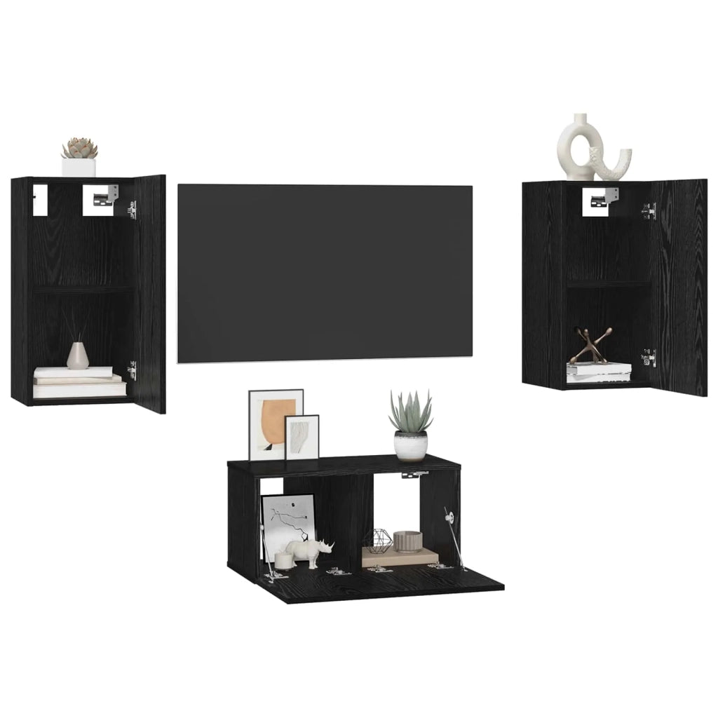 Set mobile TV 3 pz | Armadietto TV | Mobile Porta TV Rovere Nero Legno multistrato