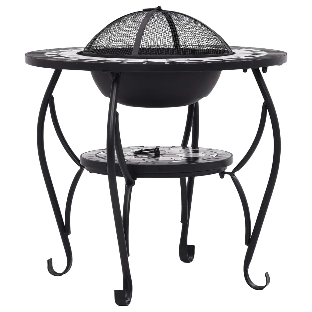 Tavolo da camino in mosaico 68 cm ceramica bianca e nera 02_0005948