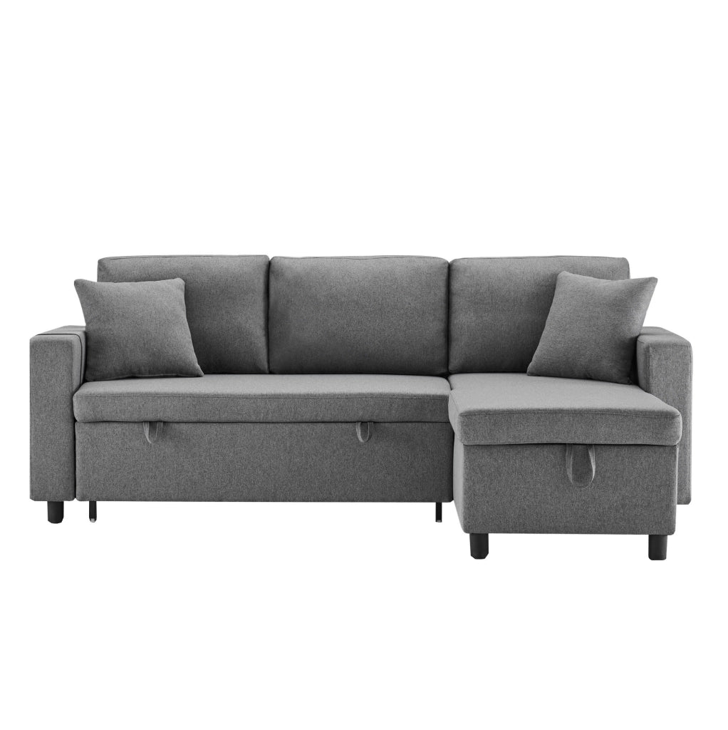 Divano letto 219.5x142.5x83 cm con contenitore; chaise longue reversibile in lino grigio scuro