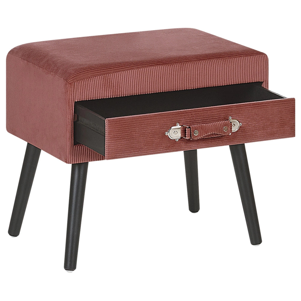 Tavolino con contenitore rosa gambe nere in velluto a coste 46 x 50 x 35 cm Valigia