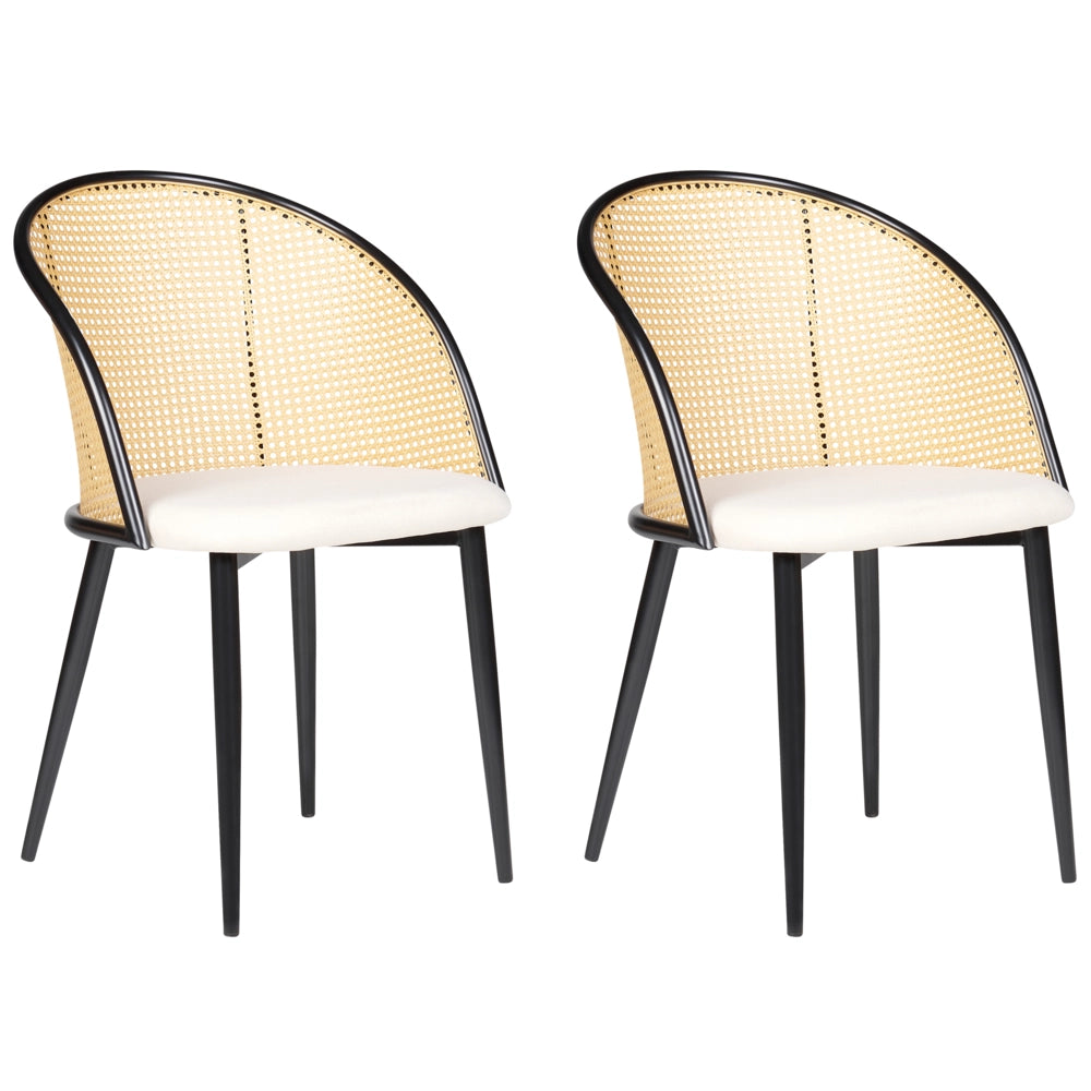 Set di 2 sedie da pranzo con seduta in tessuto e struttura in metallo effetto legno con intreccio viennese stile retrò soggiorno