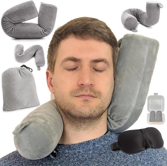 Cuscino di Supporto per il Collo Adattabile Cuscino da Viaggio con Zip con Funzione Multifunzionale per Casa Aerei Treni Auto Letto Ufficio (Grigio)