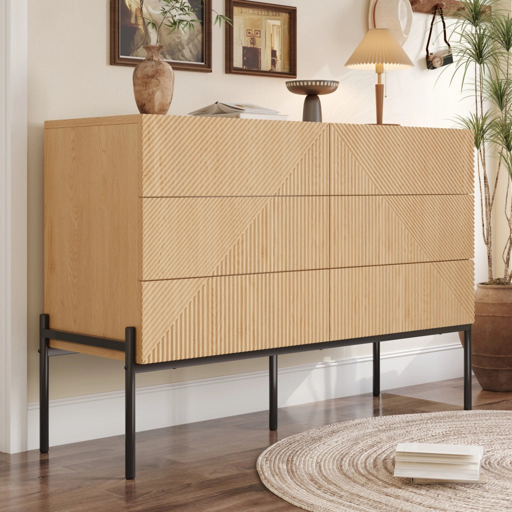 MADIA 115,5x38x75 cm MDF Naturale 6 Cassetti con Gambe in Ferro