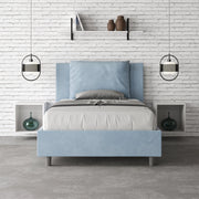 Letto imbottito Piazza e mezzo 110x210 cm Antea - Con rete,Microfibra,Azzurro