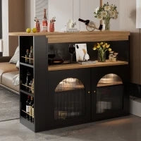 Moderno tavolo da bar allungabile, con spazio di stoccaggio, Rotabile, 138-193×39×105 cm, Nero
