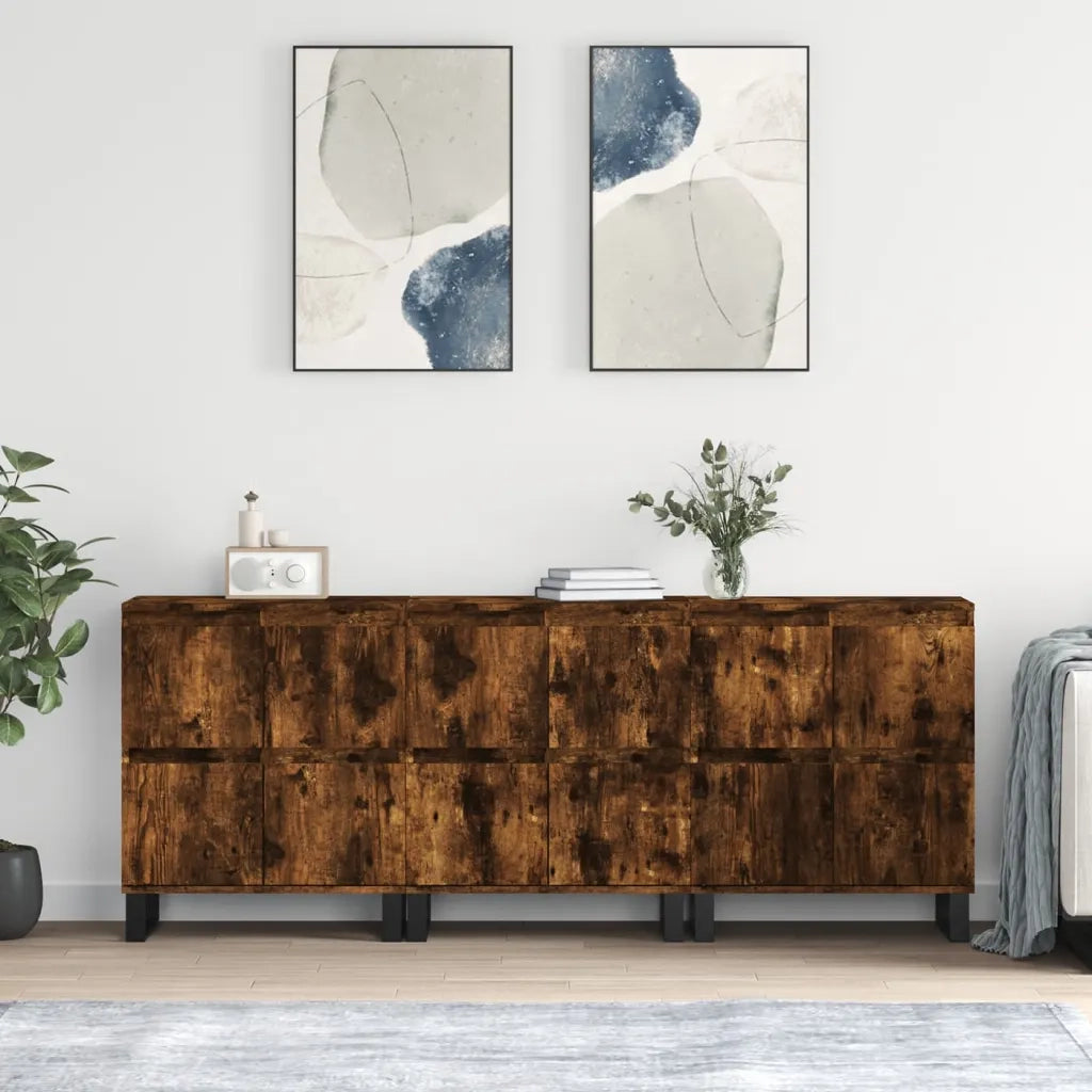 vidaXL Credenze 3 pz Rovere Fumo in Legno Multistrato