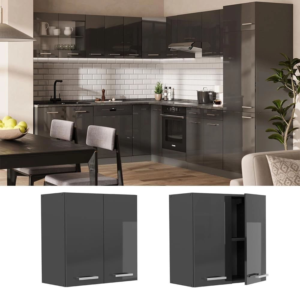 Pensile da cucina R-Line, Antracite lucido, 60 cm, per la libera combinazione all'interno di sistemi cucina modulari