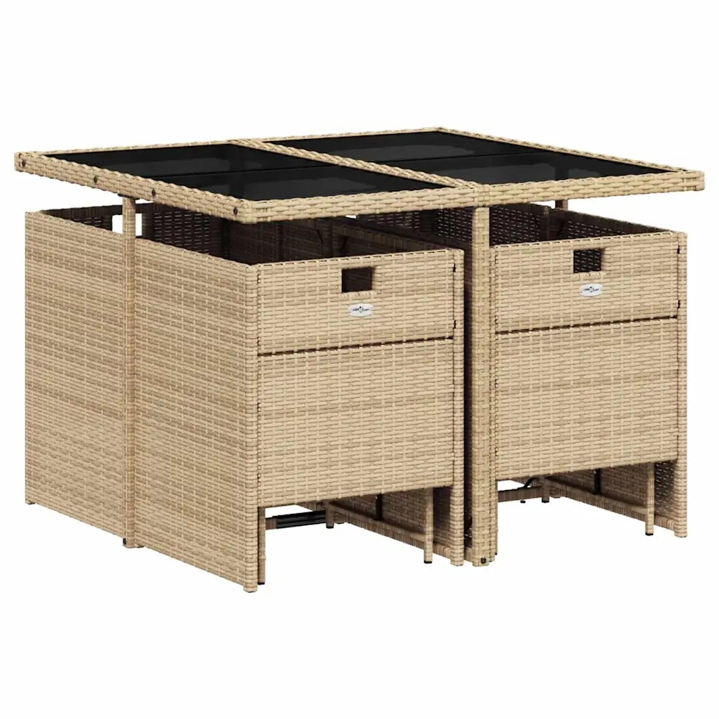 Set Pranzo da Giardino 9 pz con Cuscini Beige Misto Polyrattan