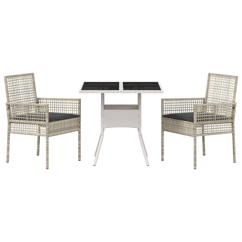 Set da Pranzo da Giardino 3 Pezzi Grigio Chiaro in Poly Rattan