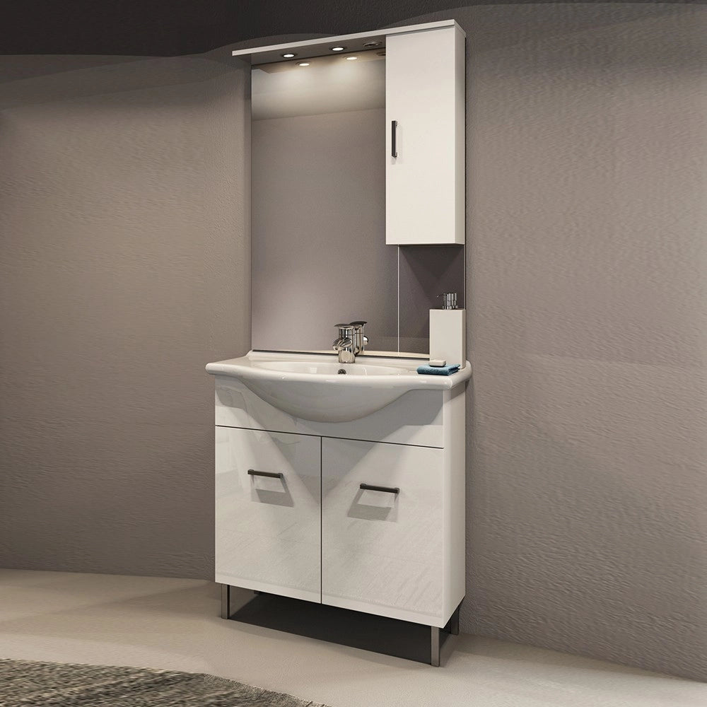 Mobile bagno venice bianco lucido cm 75 con lavabo e specchio
