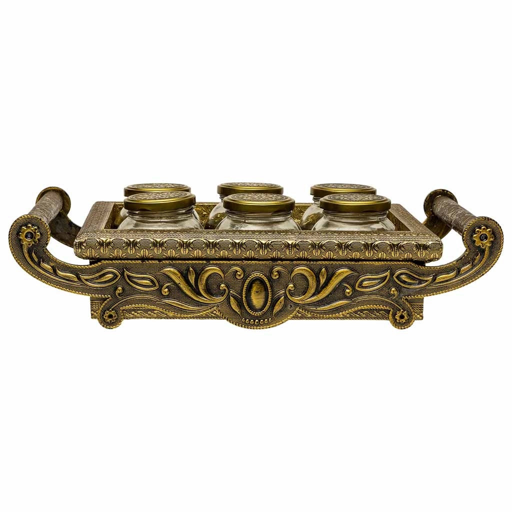 Vassoio in metallo goffrato color rame 46x26x7h