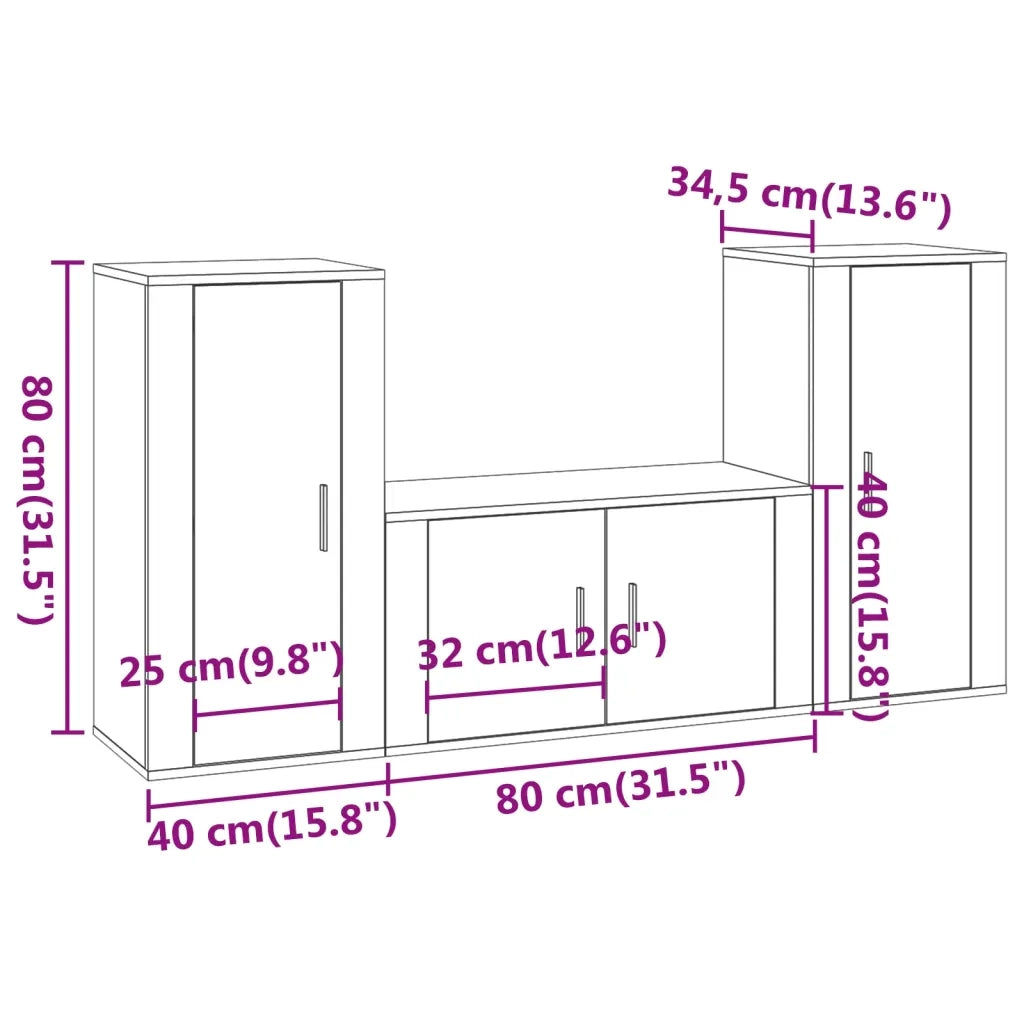 Set Mobili Porta TV 3 pz-Set di 3 Credenza per TV Bianco in Legno Multistrato 876128