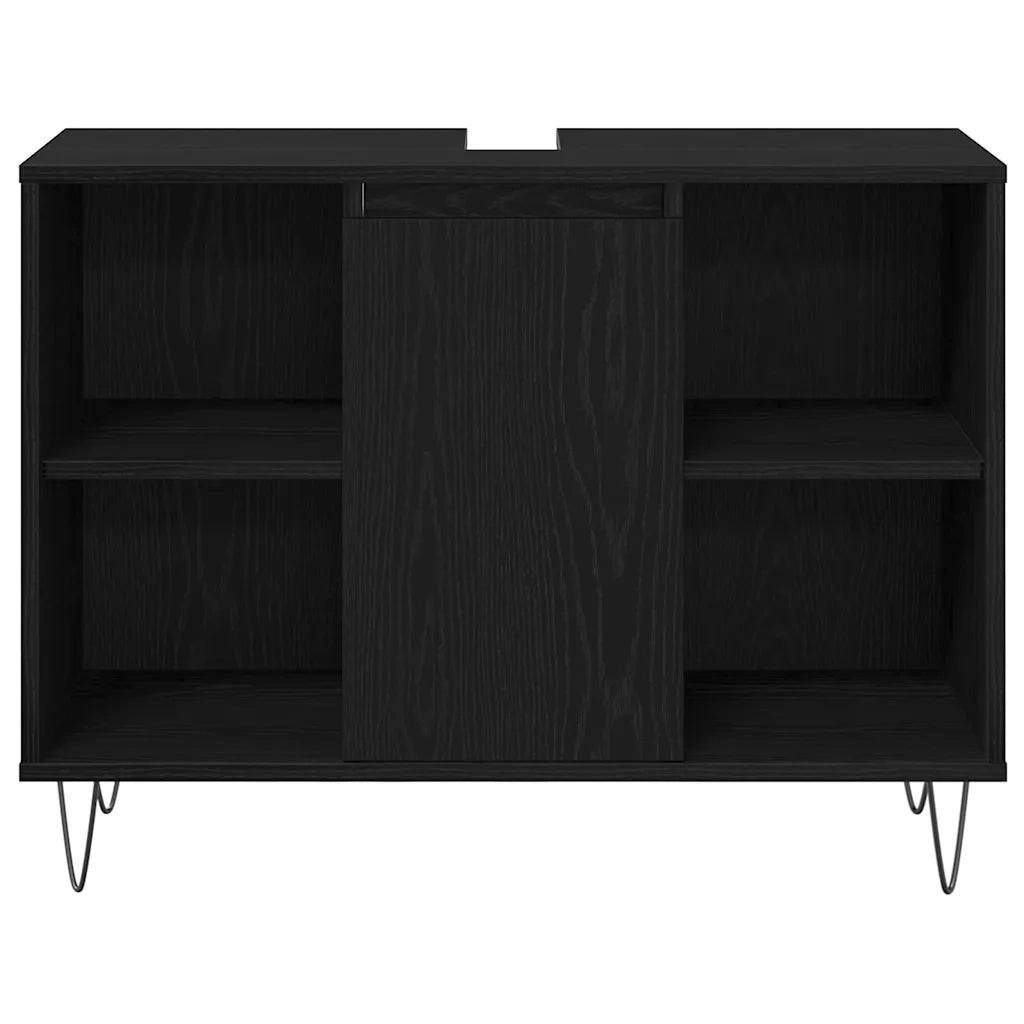 Set di mobili per il Bagno | Armadio da bagno 3 pz Rovere Nero Legno multistrato