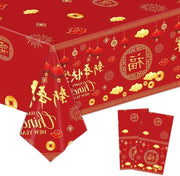 Decorazioni per tavola di Capodanno cinese - copertina plastica monouso - 2 pezzi - rosso 137 * 221 cm - Buon Capodanno - decorazioni per festival della Primavera cinese