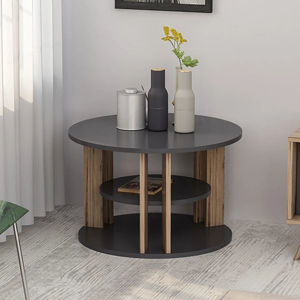 Tavolino da Caffè 'Hammel' Tavolino Basso con 2 Piani Rotondi - Antracite / Rovere [en.casa]
