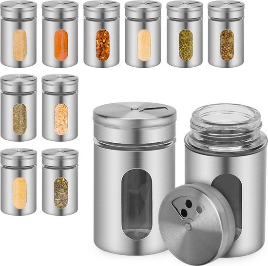 12 Bocchette per Erbe in Vetro Rond con Coperchio in Acciaio Inossidabile con Dose Regolabile Set di Bocchette per Erbe