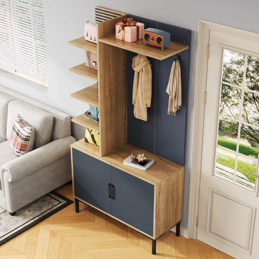 Mobile d'ingresso con ganci; 4 ripiani laterali e ripiano regolabile; per ingresso; 100 Ã— 40 Ã— 190.5 cm