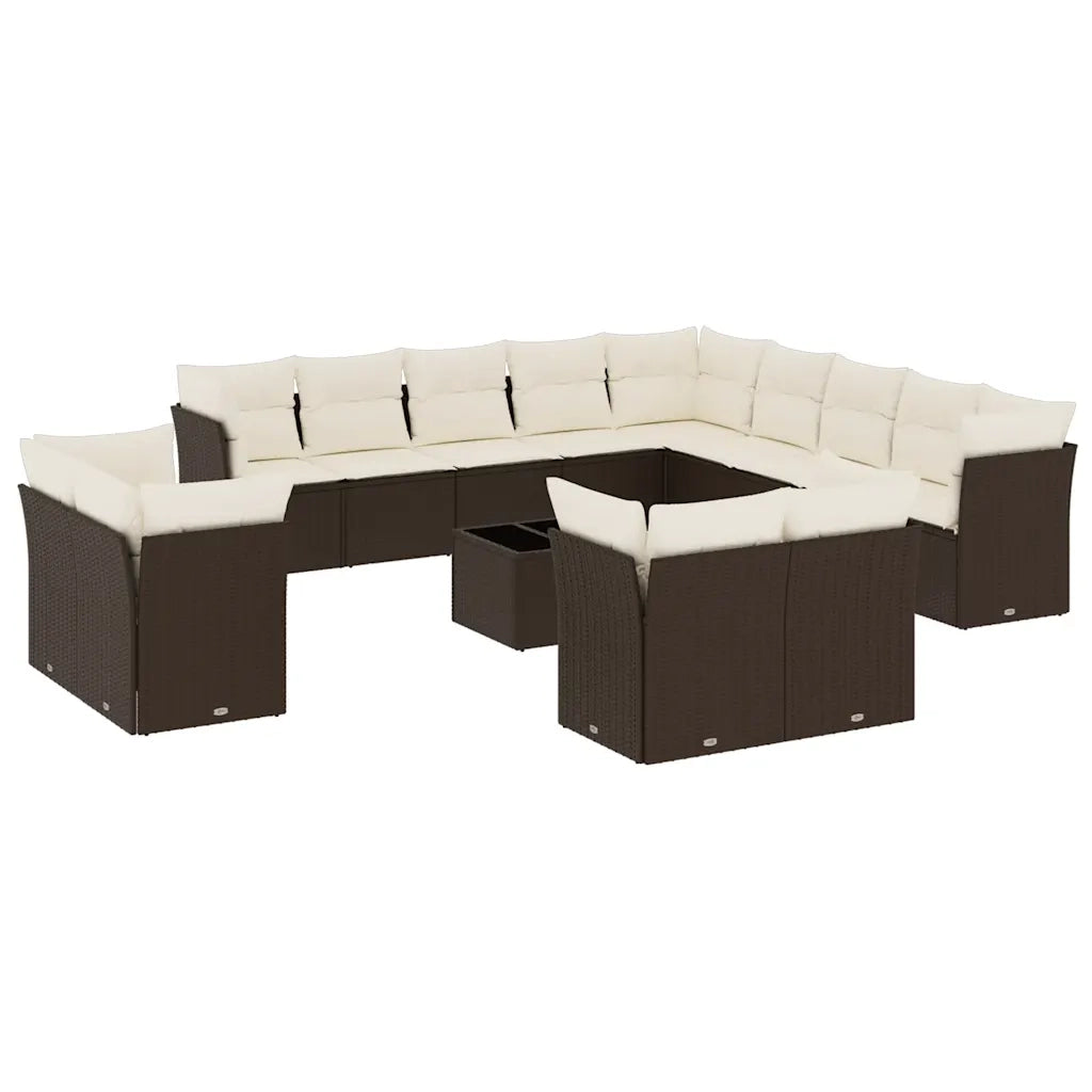 Set Divani da Giardino 14pz con Cuscini in Polyrattan Marrone 3218563