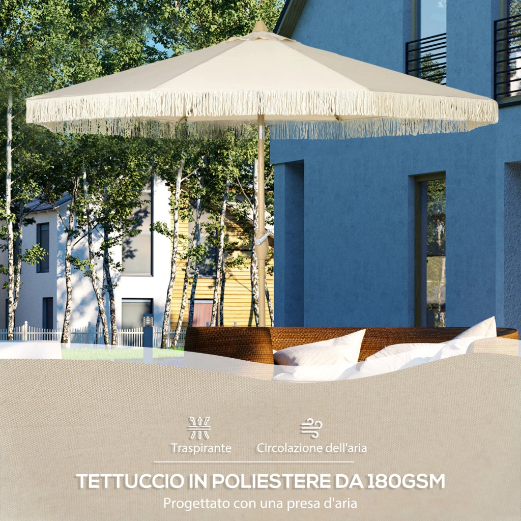 Ombrellone da Giardino Inclinabile a Manovella ¨C zephmum ¨C Poliestere e Metallo, Crema, 260x240 cm