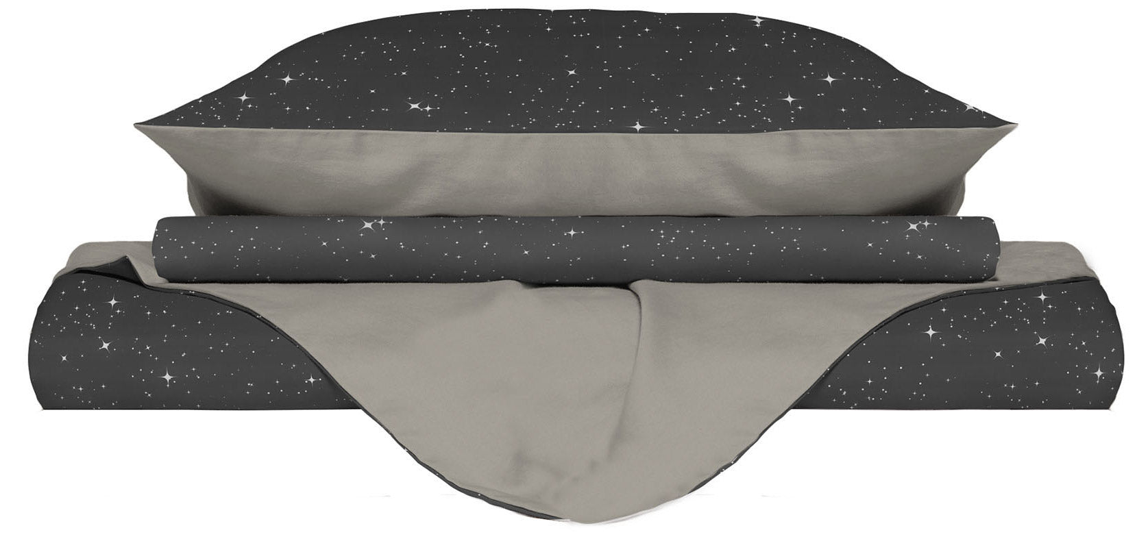 Copripiumino 1 Piazza e Mezzo con Federe Stampato in Microfibra Stars Grigio