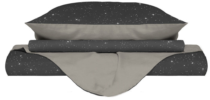 Copripiumino Matrimoniale con Federe Stampato in Microfibra Stars Grigio