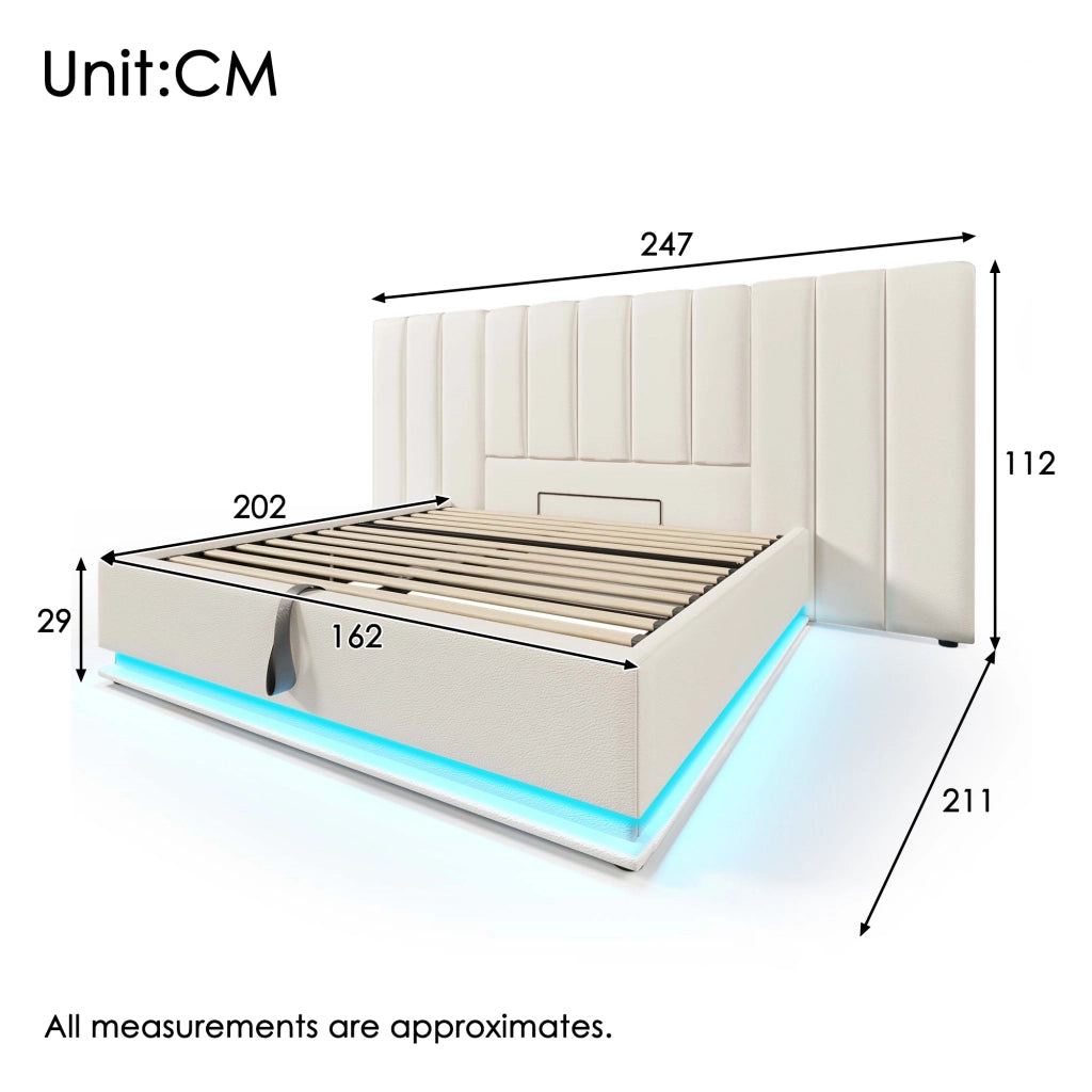 Letti contenitori 160x200 cm con LED e ricarica USB-C; PU bianco (Senza materasso)