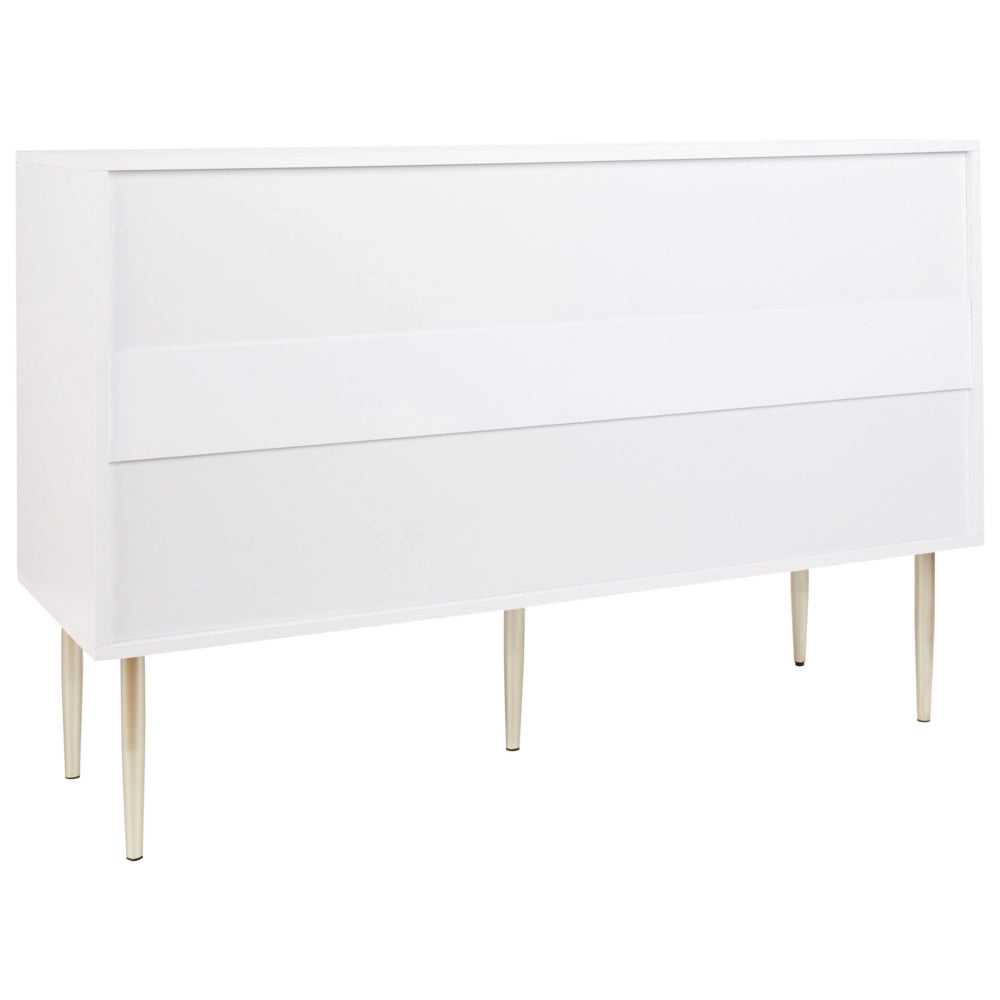 Cassettiera in MDF bianco 2 cassetti Gambe in metallo e maniglie stile classico