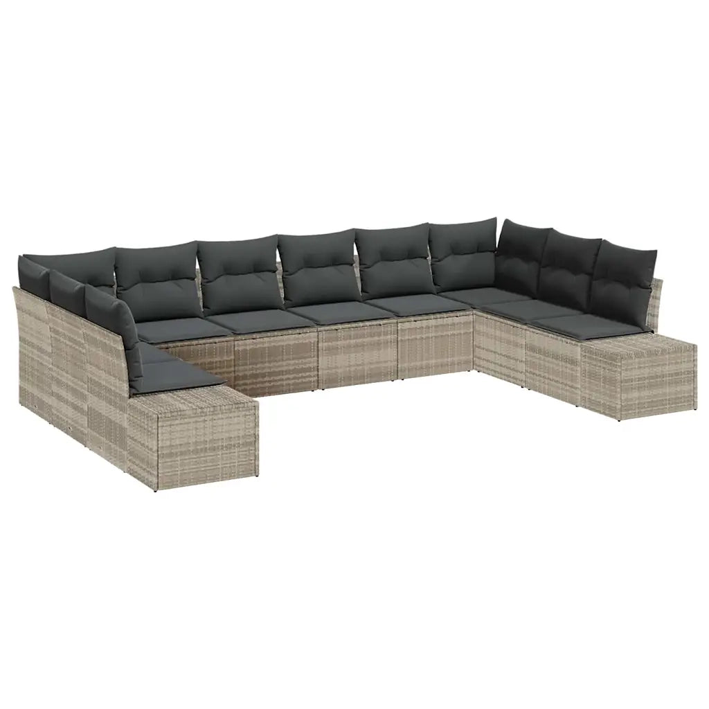 Set Divano da Giardino 10 pcs Grigio chiaro Polyrattan