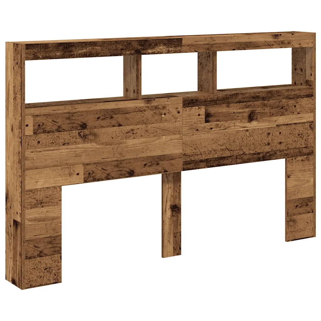 Testiera con Contenitore a LED-Testiera con Ripiani Legno Antico 160x17x102 cm