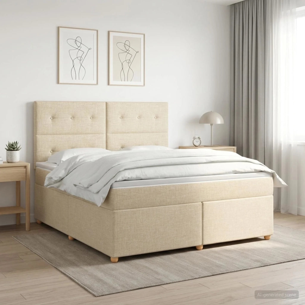 Letto box spring con materasso Crema 140 x 200 cm Tessuto 3453905