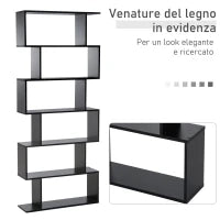 Libreria Legno Design Moderno con 6 Ripiani 80 × 23 × 192cm Nero