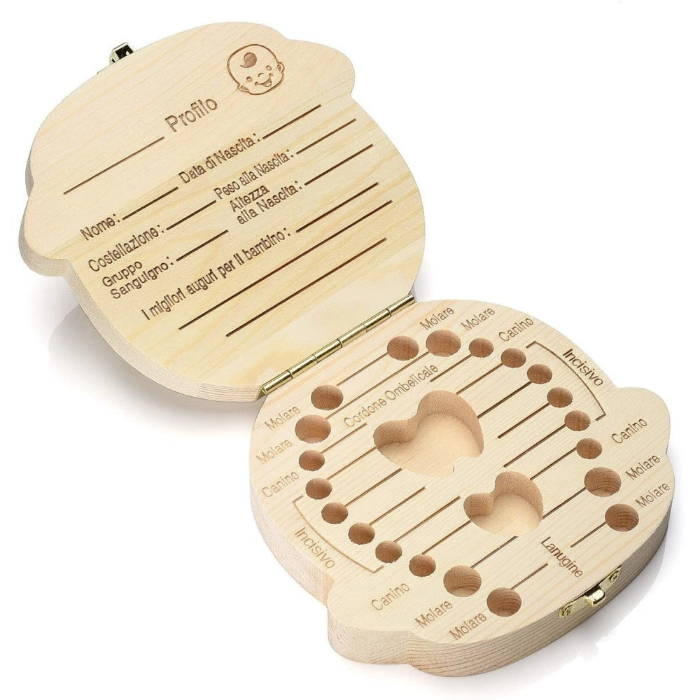 Trade Shop - Porta Dentini Scatola In Legno Per Bambino Maschietto Cofanetto Ricordi Neonato -