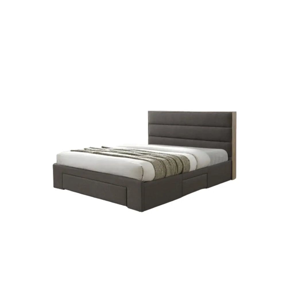 Letto OTTAWA – 180x200 cm colore grigio e rovere con cassetti e rete inclusa