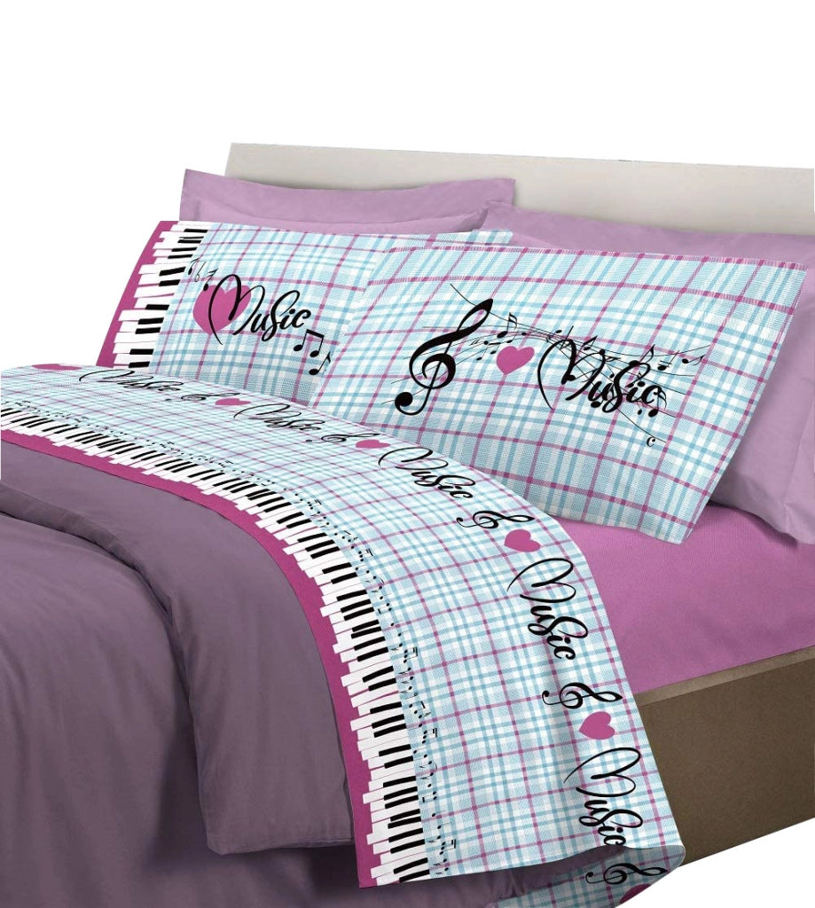 Completo letto musica con stampa fotografica 100% cotone 3 misure parure Rosa - Matrimoniale