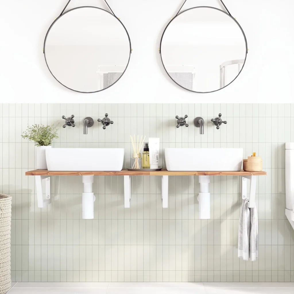 vidaXL Ripiano a Parete per Lavabo in Acciaio e Massello di Acacia