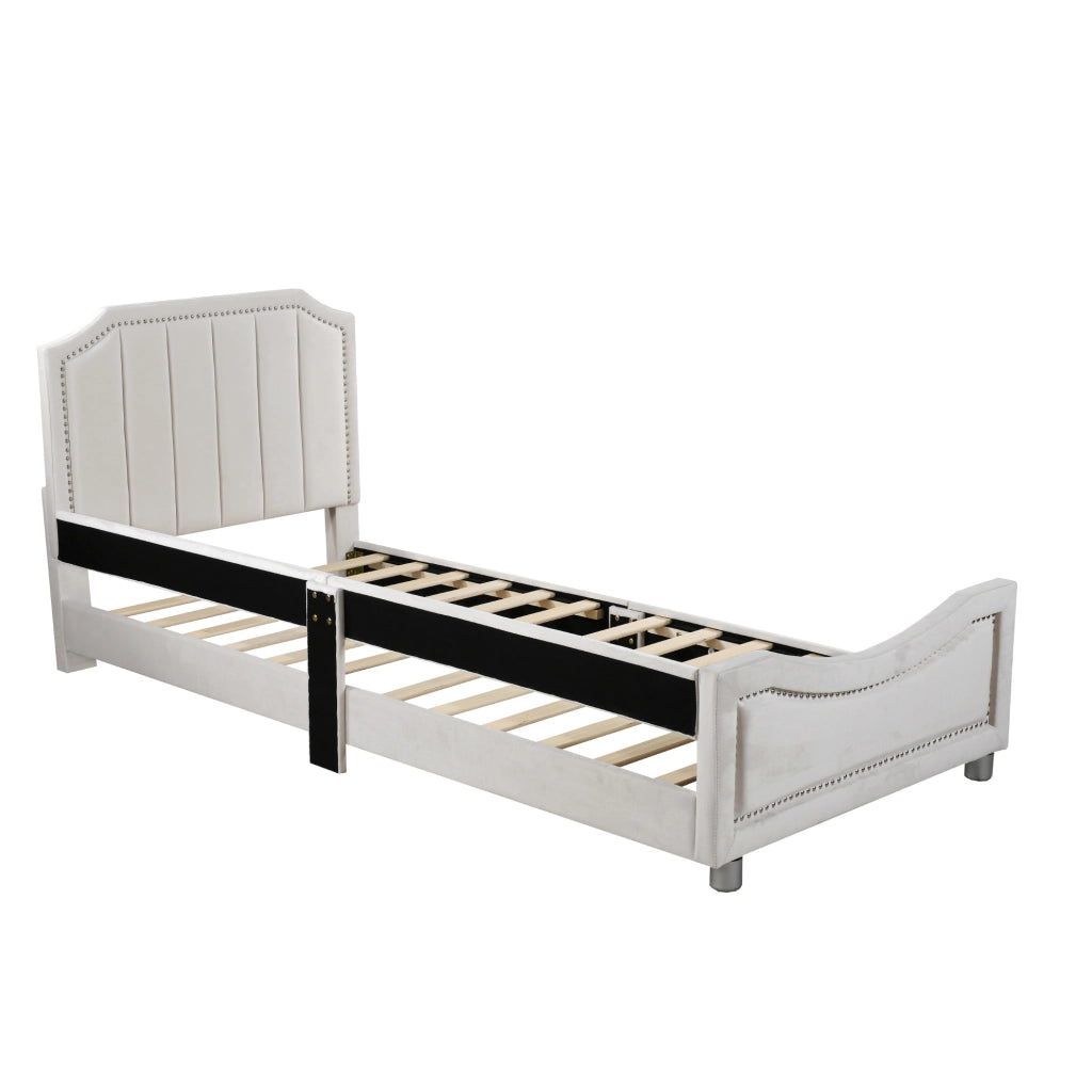 Letto imbottito 90x200 cm multifunzione; legno; beige (Senza materasso)
