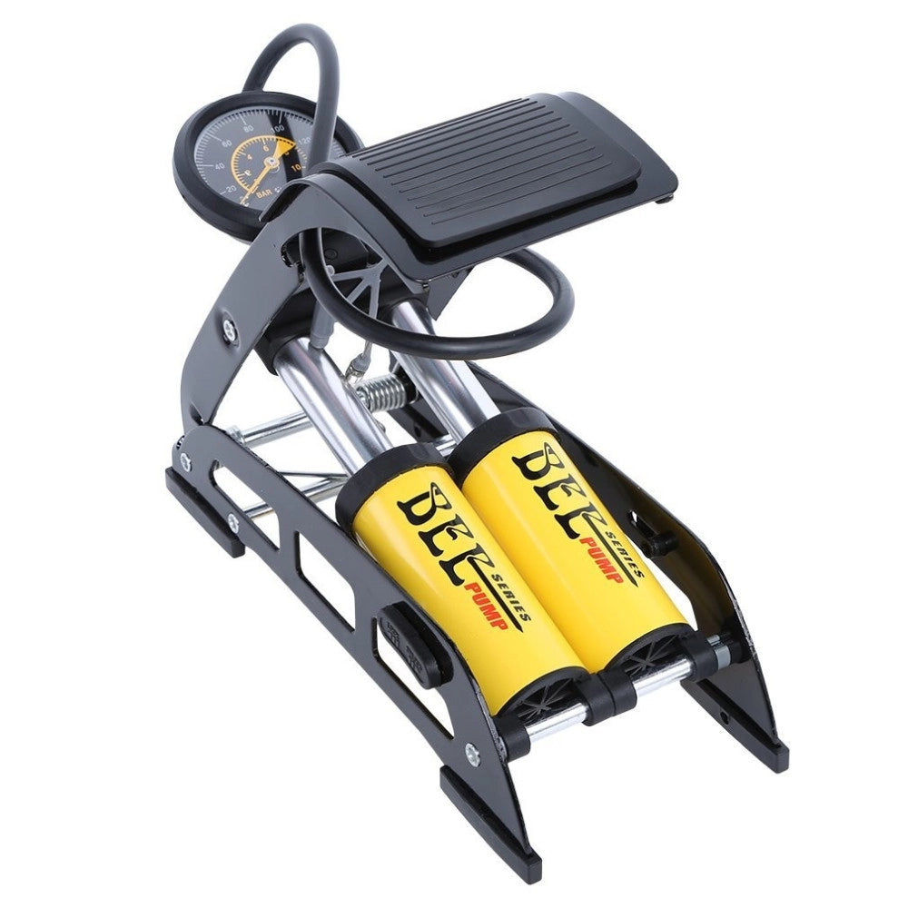 Trade Shop - Gonfiatore Pompa A Pedale Manometro A 2 Cilindri Bici Auto Moto 10 Bar 160 Psi -